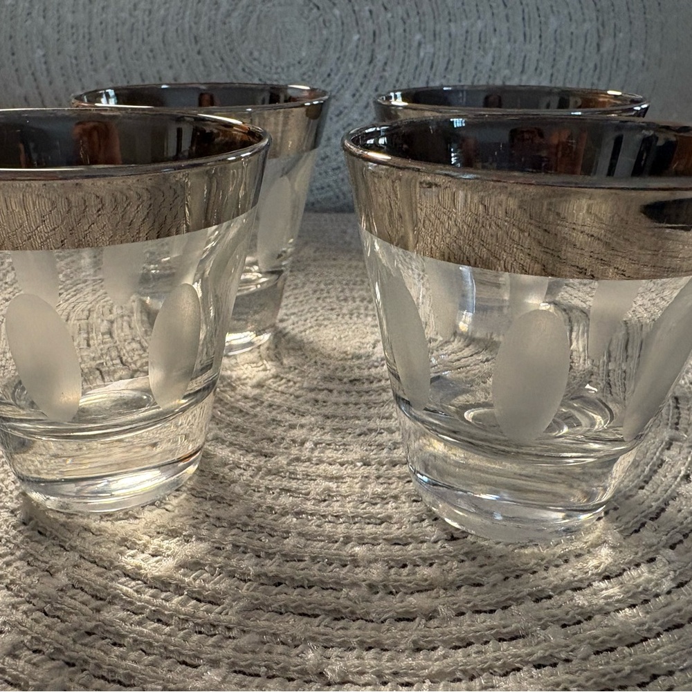 Vintage MCM Styled Silver Rim Shot Glasses - Set of 4